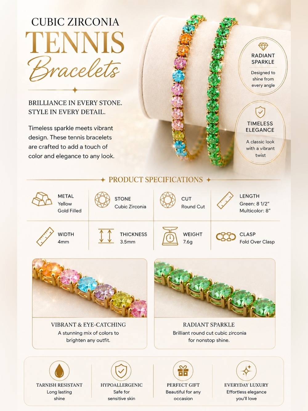 Pretty Bird Yellow Gold CZ Tennis Bracelet Set - Picture 3 of 10